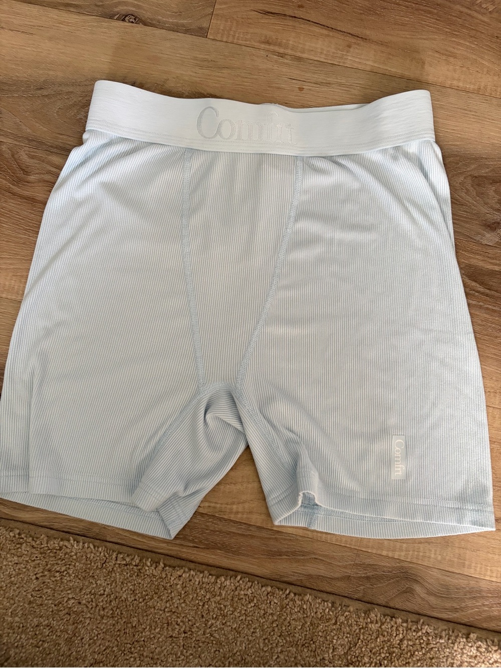 COMFRT Rib Contour Boxer Shorts Size L Powder Blue Ribbed